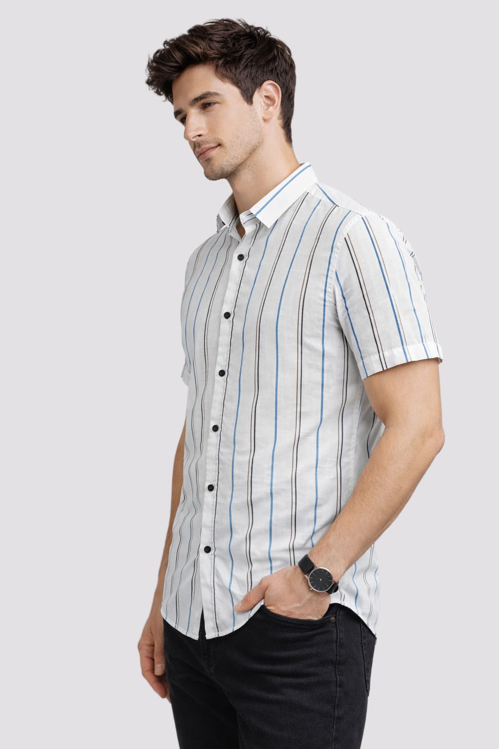Men’s Light Blue Striped Cotton Shirt