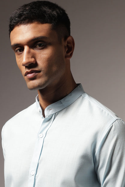 Light Blue Mandarin Collar Plain 