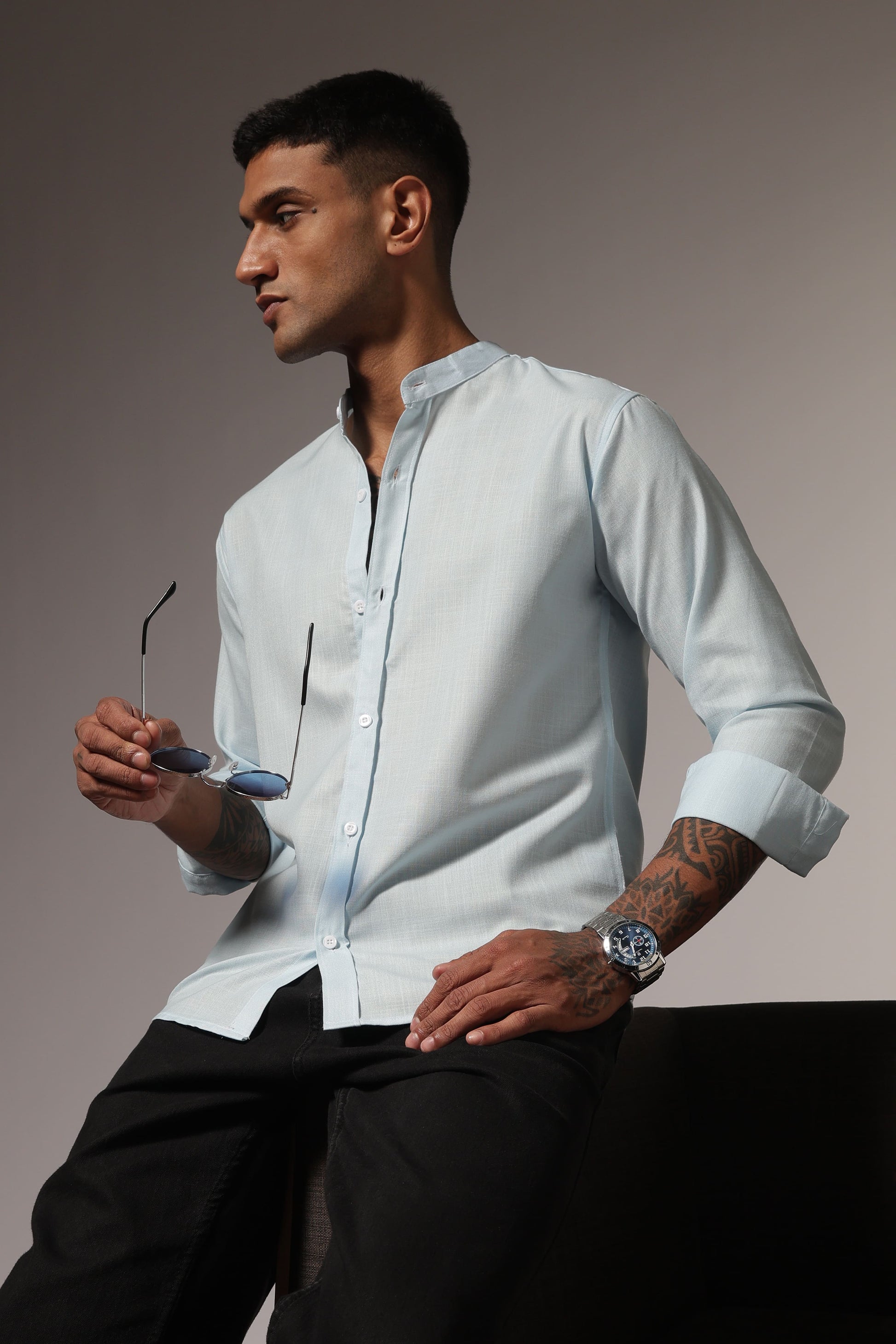 sky blue shirt