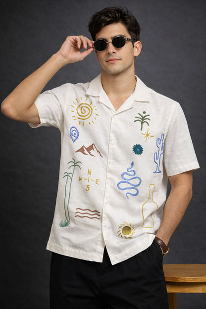 Ivory Wanderlust Print Panel Shirt