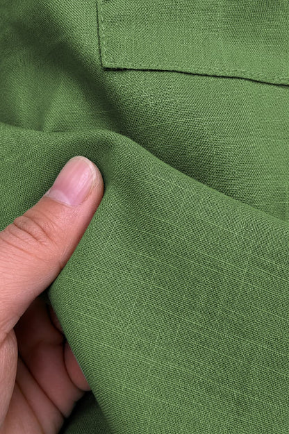 Olive Green Mandarin Collar Cotton Short Kurta Shirt with Pocket