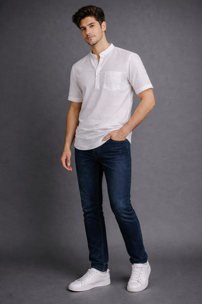 White Mandarin Collar Short Kurta