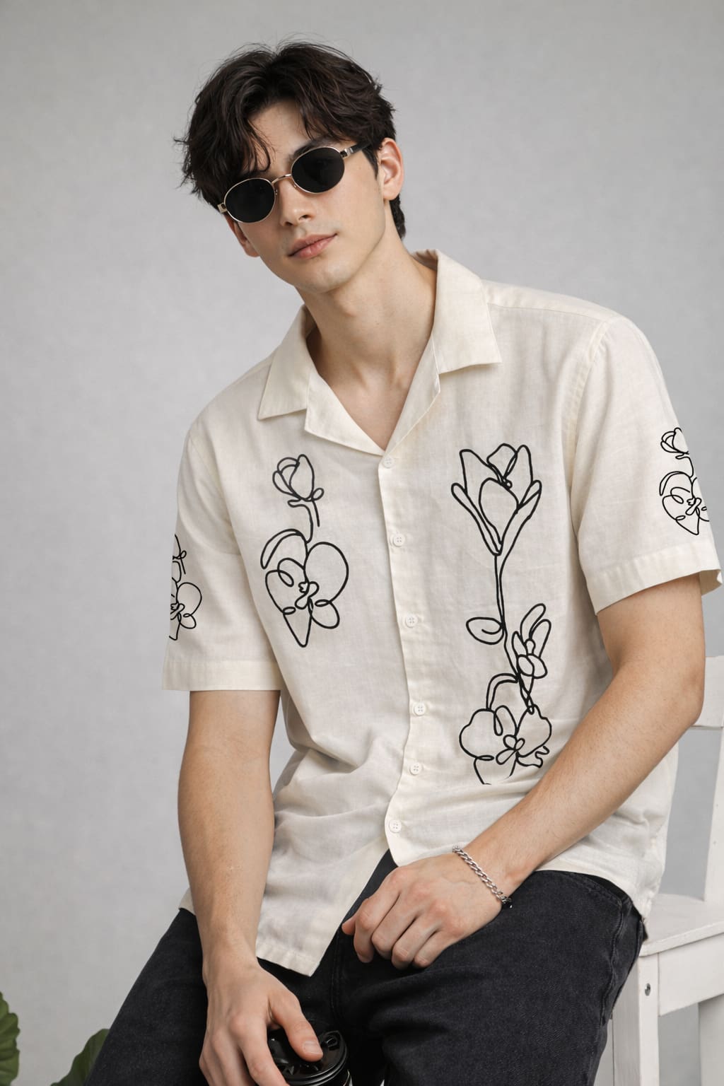 Off-White Abstract Floral Panel Shirt