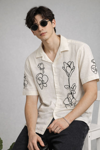 Off-White Abstract Floral Panel Shirt