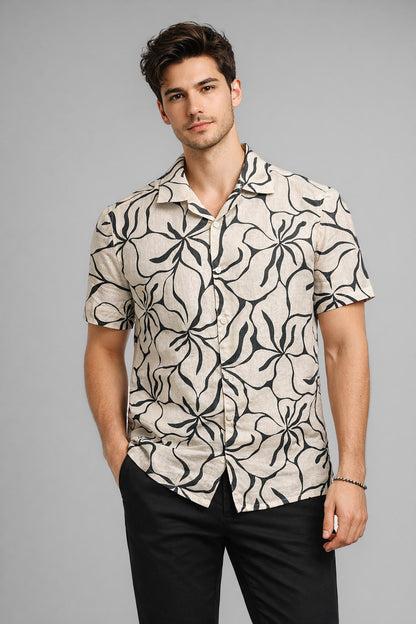 Cream & Black Abstract Floral Shirt