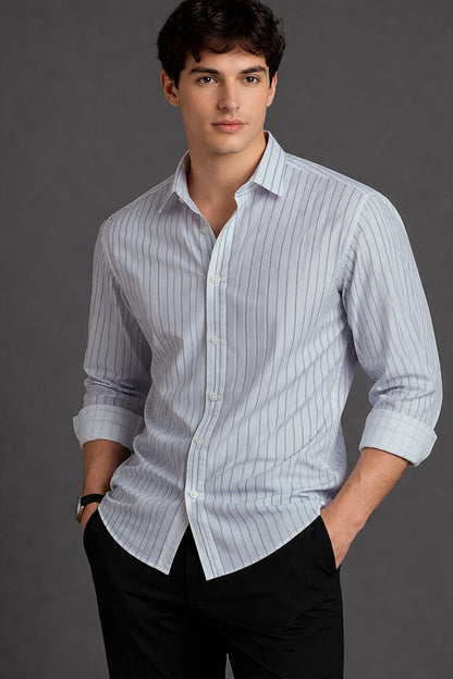 Classic Blue Striped Full Sleeve Shirt