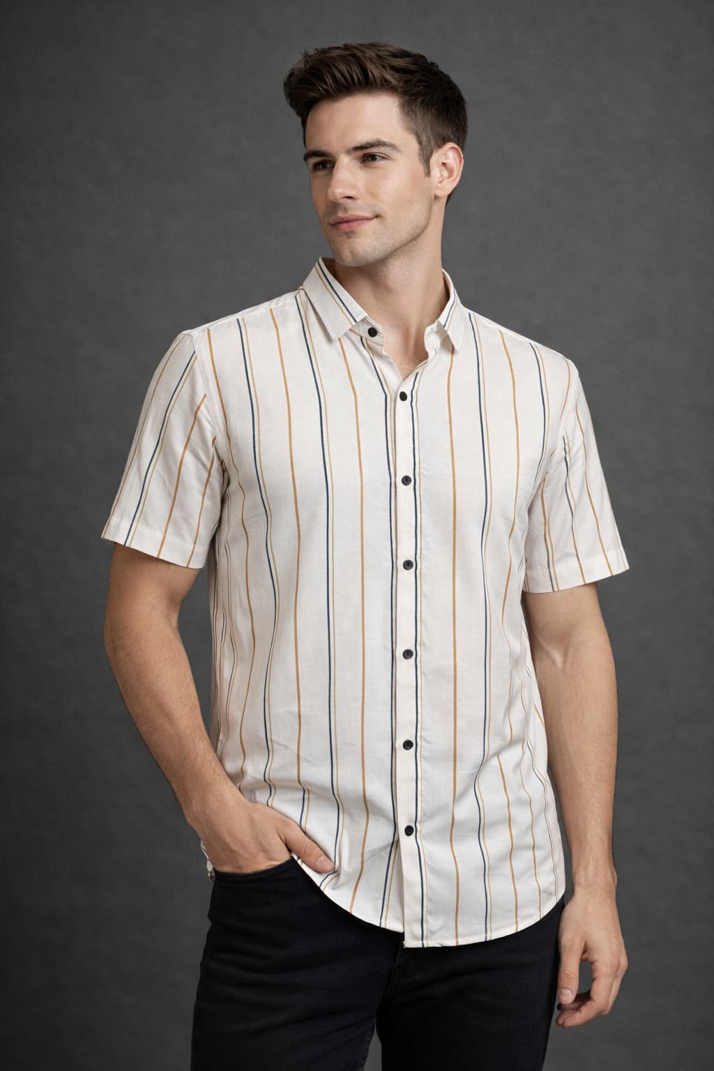 Men’s Off White Multi Stripe Cotton Shirt