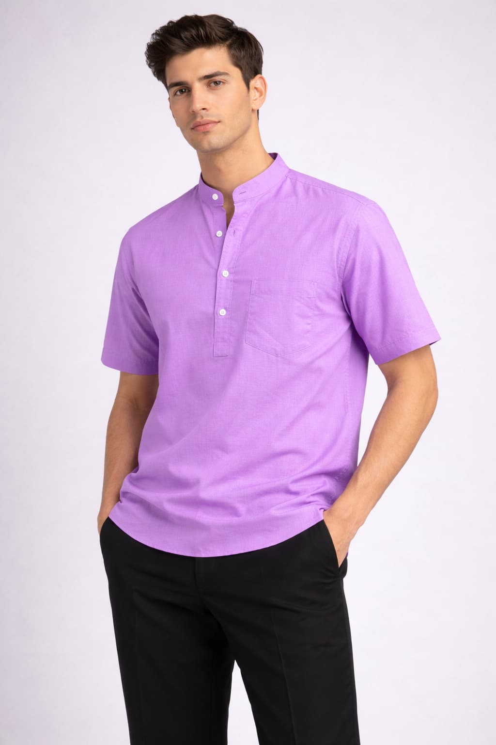 Lavender Mandarin Collar Short Kurta