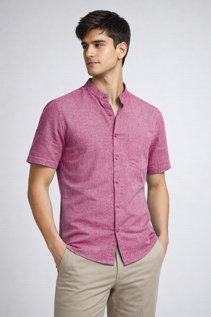 Men’s Dusty Melon Mandarin Collar Cotton Shirt