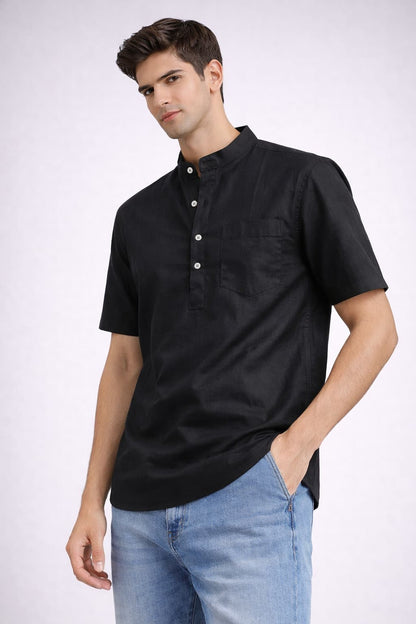 Black Mandarin Collar Short Kurta