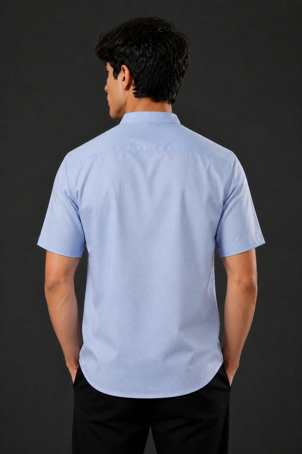 Ice Blue Mandarin Collar Cotton Short Kurta Shirt with Pocket