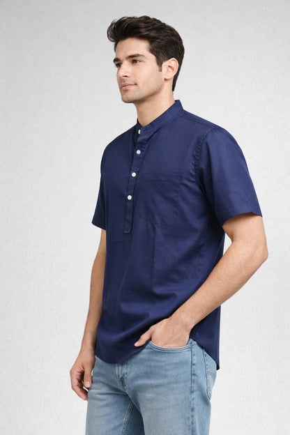 Navy Blue Mandarin Collar Short Kurta