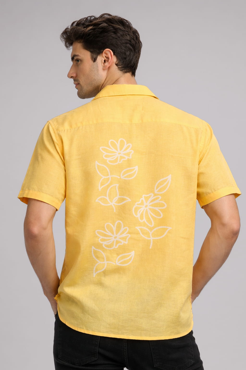 Yellow Floral Print Panel Shirt