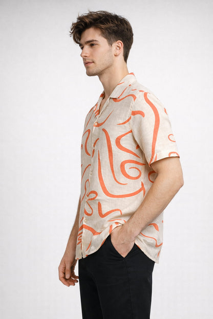 Beige & Terracotta Swirl Print Shirt