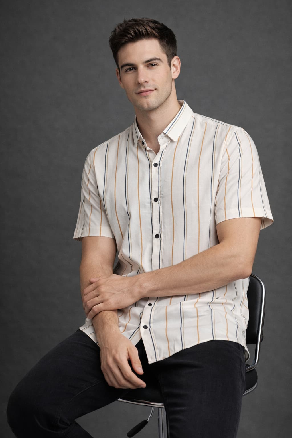 Men’s Off White Multi Stripe Cotton Shirt