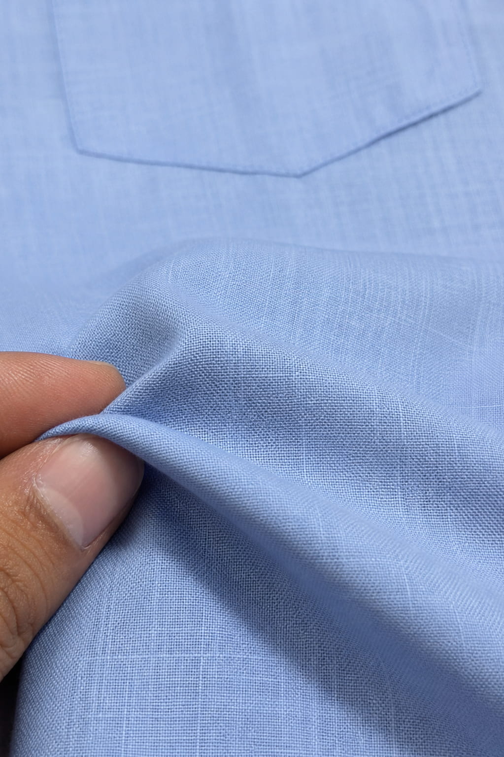 Ice Blue Mandarin Collar Cotton Short Kurta Shirt with Pocket