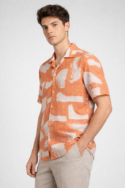Orange Brushstroke Print Shirt