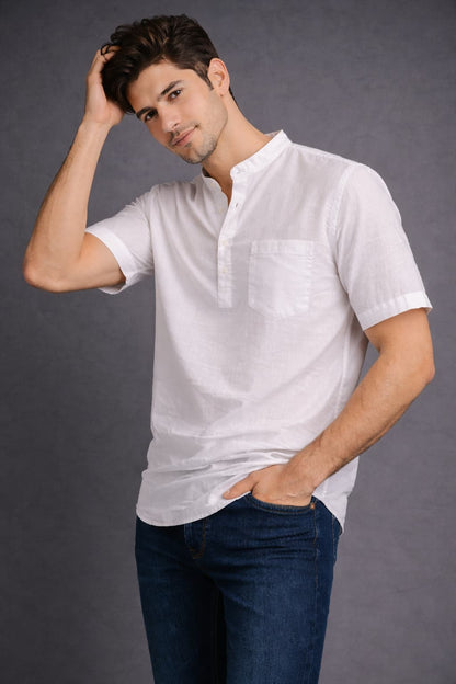 White Mandarin Collar Short Kurta