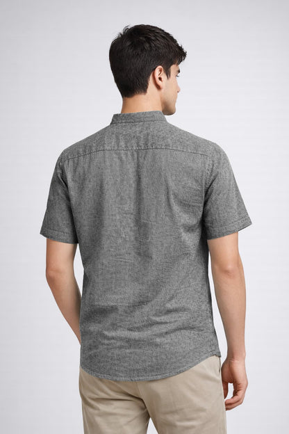 Men’s Grey Mandarin Collar Cotton Shirt