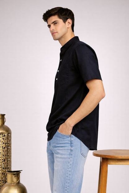 Black Mandarin Collar Short Kurta
