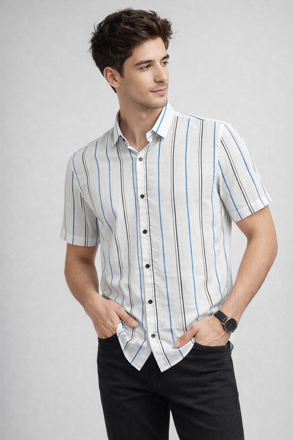 Men’s Light Blue Striped Cotton Shirt