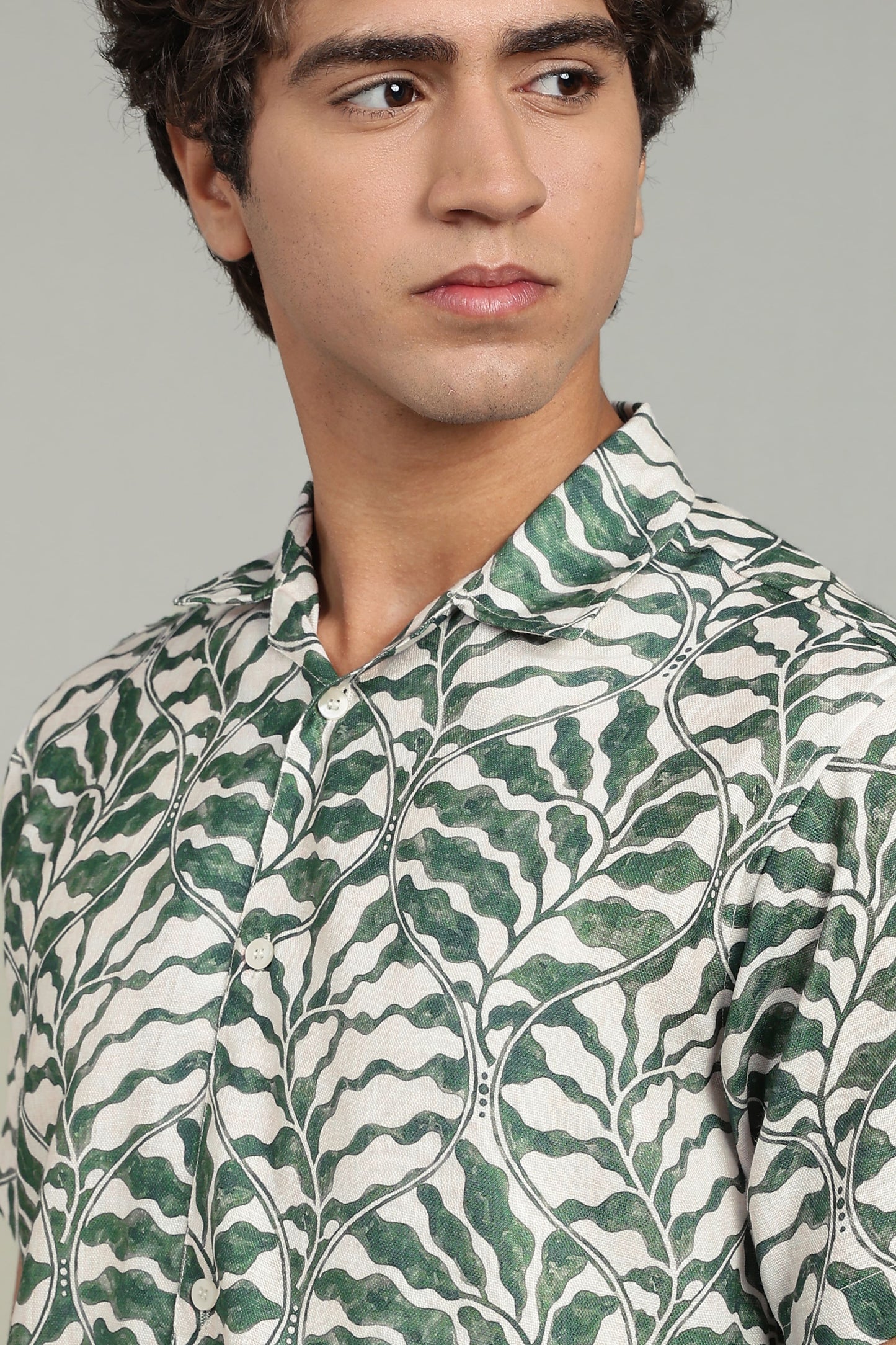 Green Leaf Print Resort Shirt