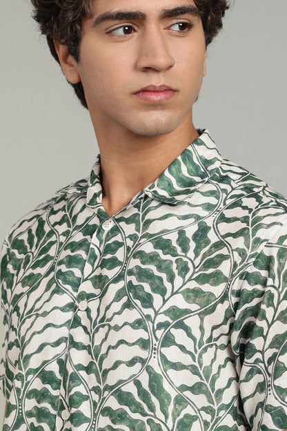 Green Leaf Print Resort Shirt