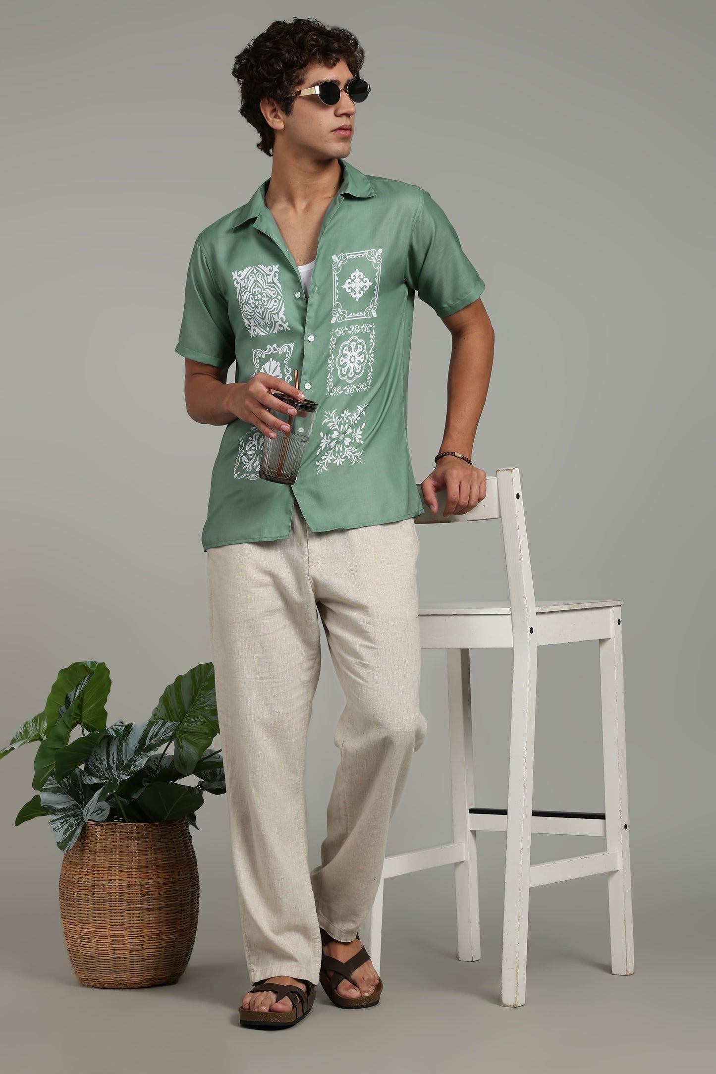 sage green printed shirt 