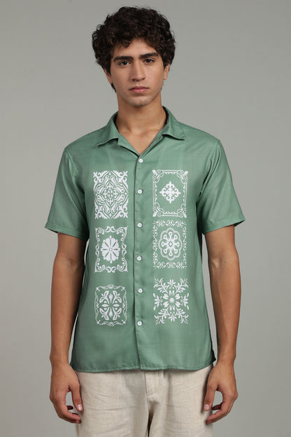 sage green printed shirt 