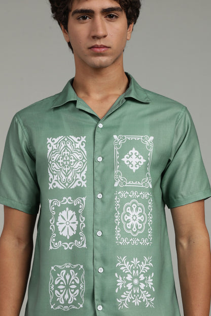 sage green printed shirt 