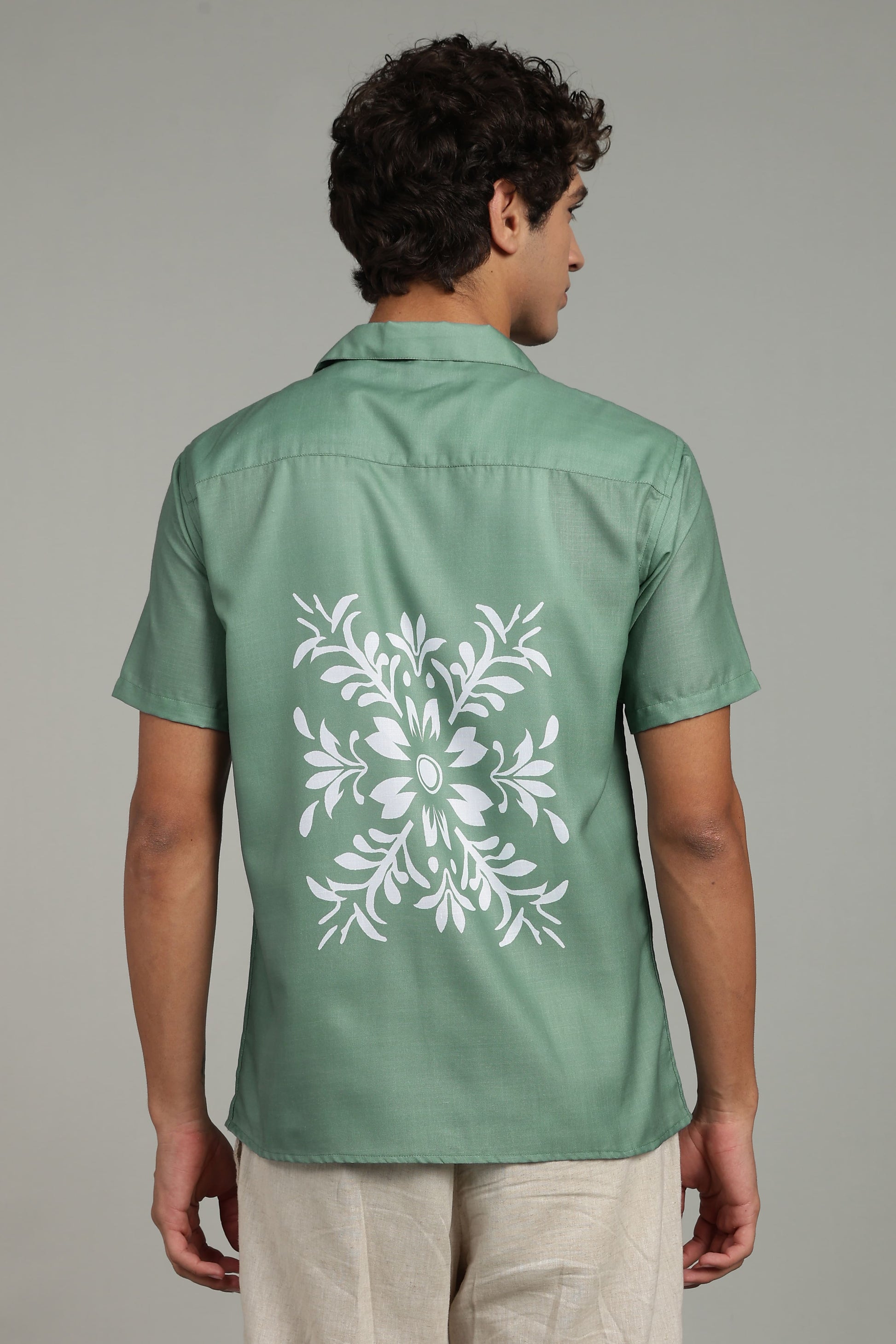 sage green printed shirt 