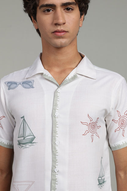 Ivory Coastal Sketch Panel Shirt