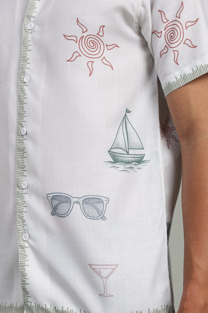Ivory Coastal Sketch Panel Shirt