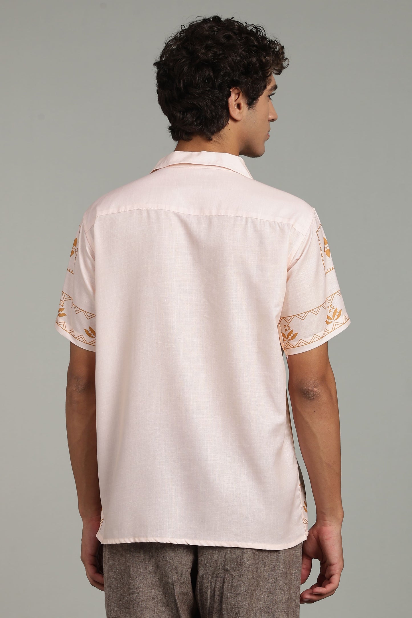 Peach Ethnic Panel Print Shirt