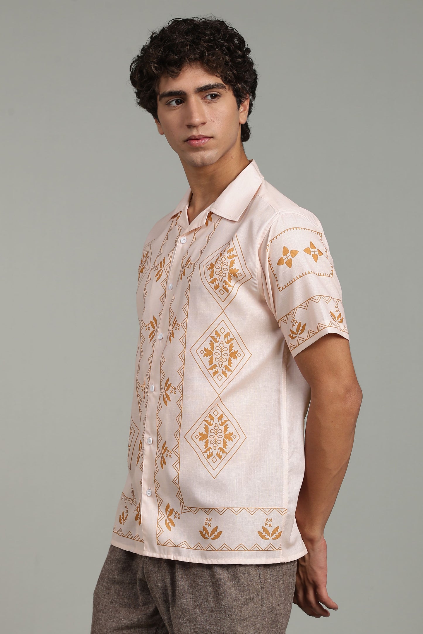 Peach Ethnic Panel Print Shirt