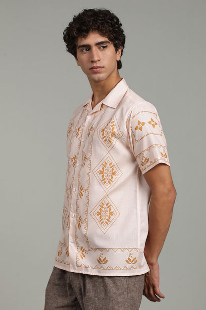 Peach Ethnic Panel Print Shirt