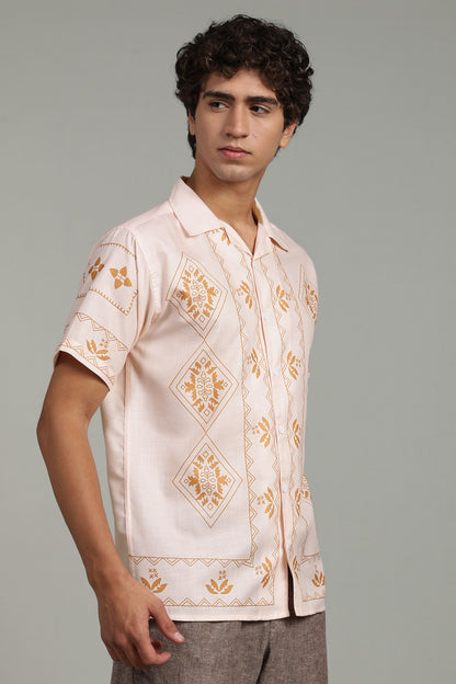Peach Ethnic Panel Print Shirt