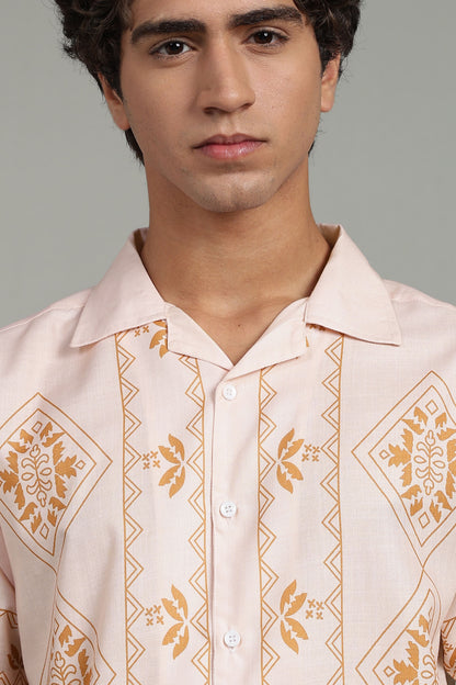 Peach Ethnic Panel Print Shirt