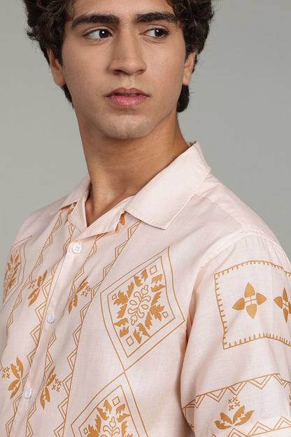 Peach Ethnic Panel Print Shirt