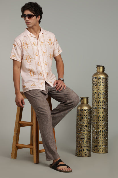 Peach Ethnic Panel Print Shirt