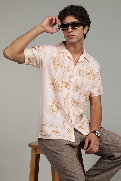 Peach Ethnic Panel Print Shirt